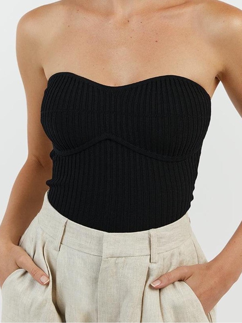 DISSH Raven Bandeau Top Ribbed in Black
